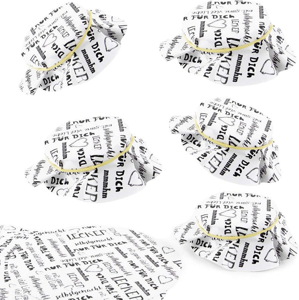 Schmuckdeckchen für Marmeladengläser Ø 14,8 cm aus Papier mit Text schwarz weiß 10 Stück