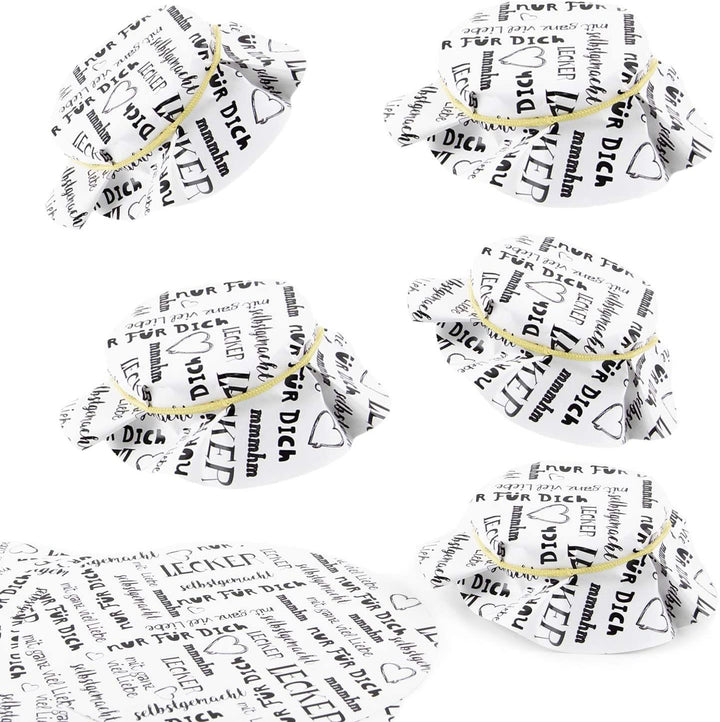 Schmuckdeckchen für Marmeladengläser Ø 14,8 cm aus Papier mit Text schwarz weiß 10 Stück