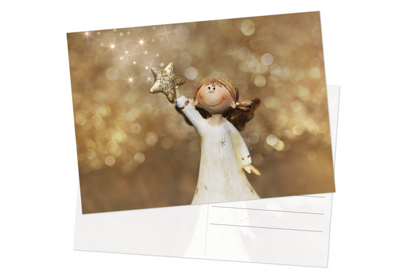 Postkarten Weihnachten DIN A6 quer Schutzengel Christkind-Motiv gold weiß 50 Stück
