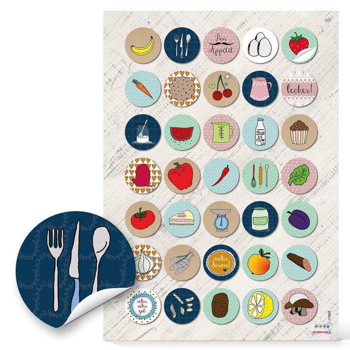 Etiketten Küche rund - 3 cm - braun beige Retrostil Küchendesign Gewürzgläser Rezeptmappen