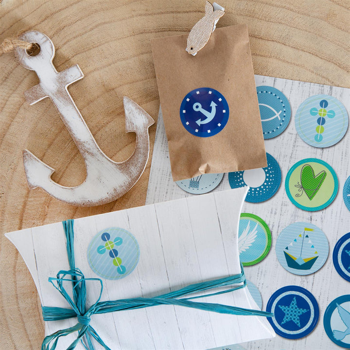 Geschenkaufkleber blau grün für Kinder Taufe Kommunion Ø 3 cm 140 Aufkleber / 4 Bögen