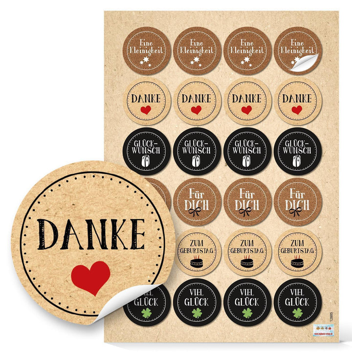 Geschenkaufkleber braun schwarz 4 cm rund - Geburtstag Sticker 48 Aufkleber / 2 Bögen