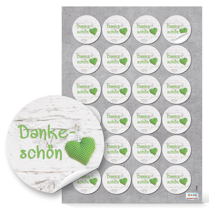 Dankeschön Aufkleber Ø 4 cm grün grau mit Herz für Hochzeit & Feste 96 Aufkleber / 4 Bögen