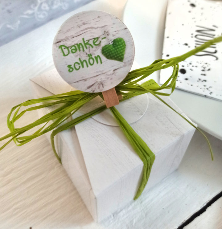 Dankeschön Aufkleber Ø 4 cm grün grau mit Herz für Hochzeit & Feste 96 Aufkleber / 4 Bögen
