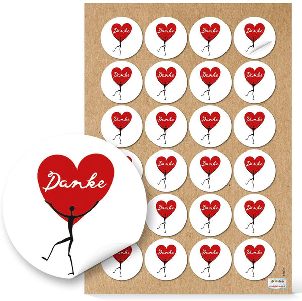 Runde Aufkleber mit Herz-Motiv - rot weiße Danke Sticker 4 cm - Foto 1