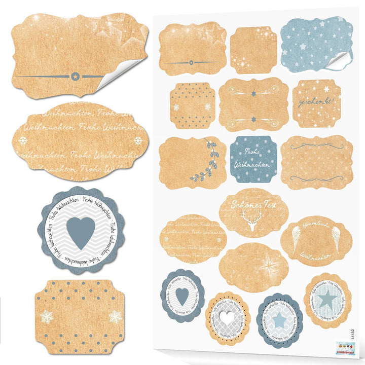 Blanko Weihnachtsetiketten zum Beschriften natur hellblau - Foto 1