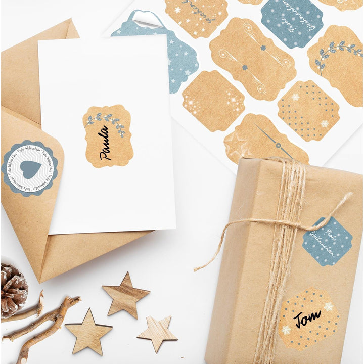 Blanko Weihnachtsetiketten zum Beschriften natur hellblau - Foto 2