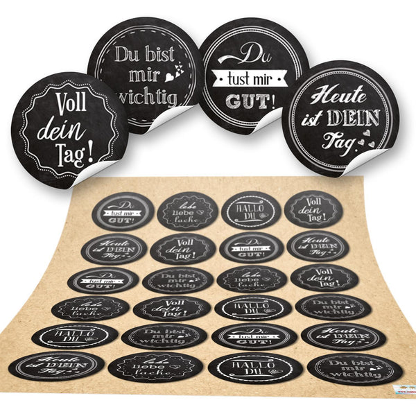 Dekoaufkleber mit verschiedenen Sprüchen schwarz weiß - 4 cm rund - basteln verpacken Motivation 96 Aufkleber / 4 Bögen