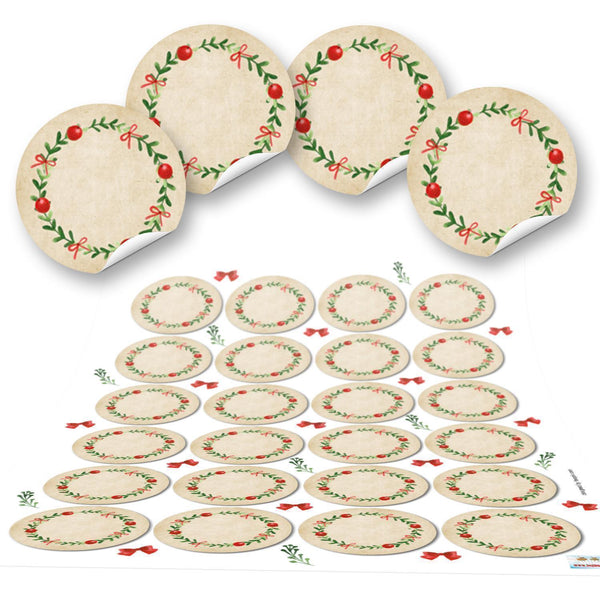 Weihnachtliche Namensaufkleber zum Beschriften beige Ø cm  96 Aufkleber / 4 Bögen