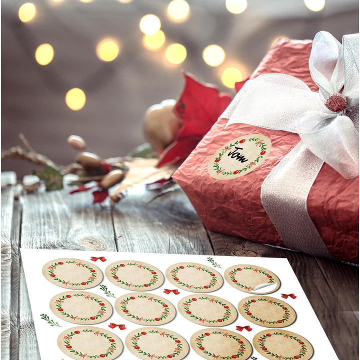 Weihnachtliche Namensaufkleber zum Beschriften beige Ø cm  96 Aufkleber / 4 Bögen