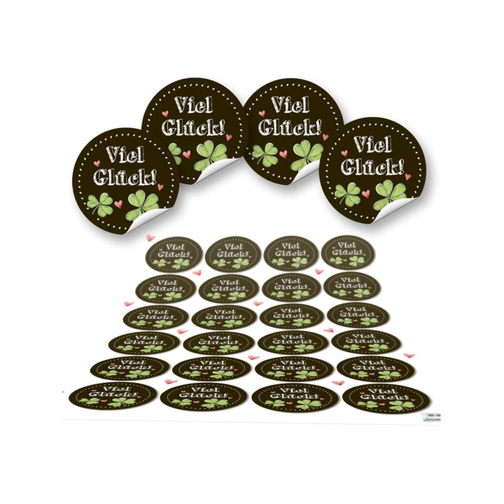 Viel Glück Sticker rund - 4 cm - schwarz grün mit Glücksklee Prüfung Silvester Dekoration - Foto 3
