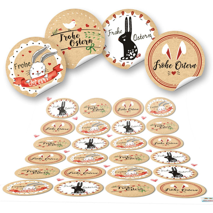 Ostersticker Frohe Ostern braun weiß rot Ø 4 cm selbstklebend - Foto 1