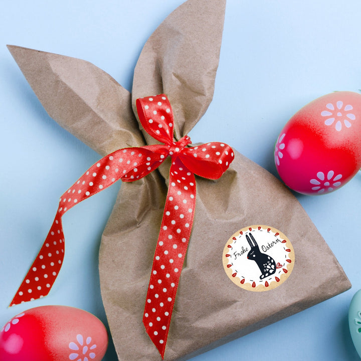 Ostersticker Frohe Ostern braun weiß rot Ø 4 cm selbstklebend - Foto 2