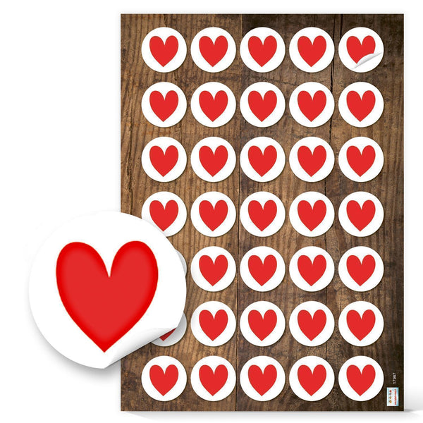 Herz Aufkleber rot weiß Ø 3,2 cm Herzsticker selbstklebend 140 Aufkleber / 4 Bögen