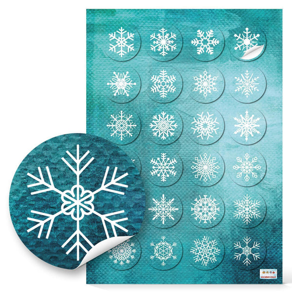 Schneeflocken Sticker türkis weiß 4 cm Winter Aufkleber 96 Aufkleber / 4 Bögen