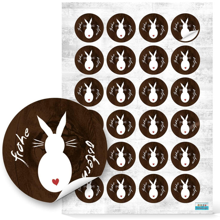 Ostersticker braun weiß mit Text "Frohe Ostern" Osterhase 4 cm rund - Foto 1