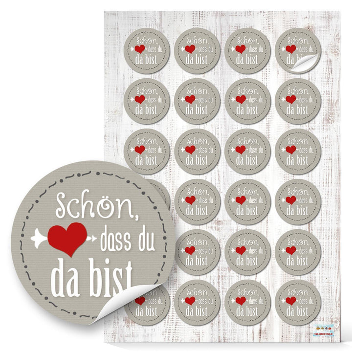 Sticker Schön, dass du da bist grau weiß mit Herz 4 cm - Foto 1