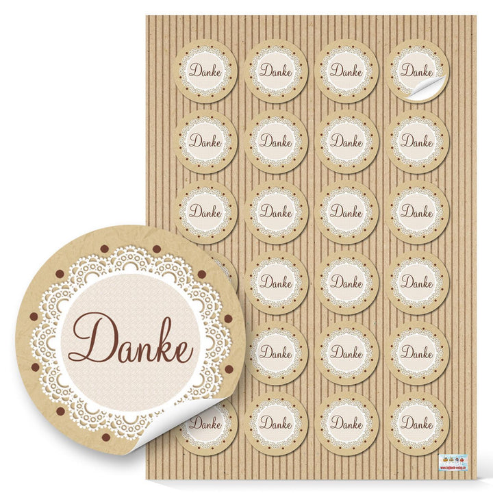 Danke Sticker rund Ø 4 cm vintage mit Spitze-Motiv beige braun - Foto 1