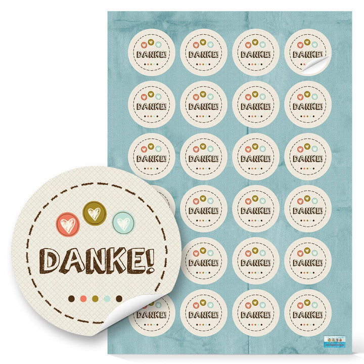 Etiketten Danke rund - 4 cm - beige bunt pastellfarben Gastgeschenk Verschönerung Kartengestaltung 96 Aufkleber / 4 Bögen