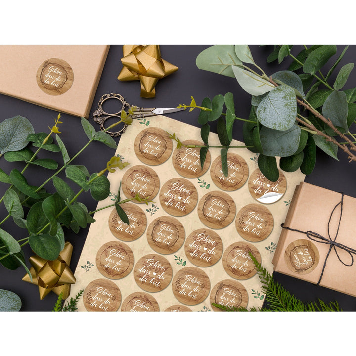 Schön, dass du da bist Sticker braun in Holz-Optik rustikal 4 cm - Foto 3