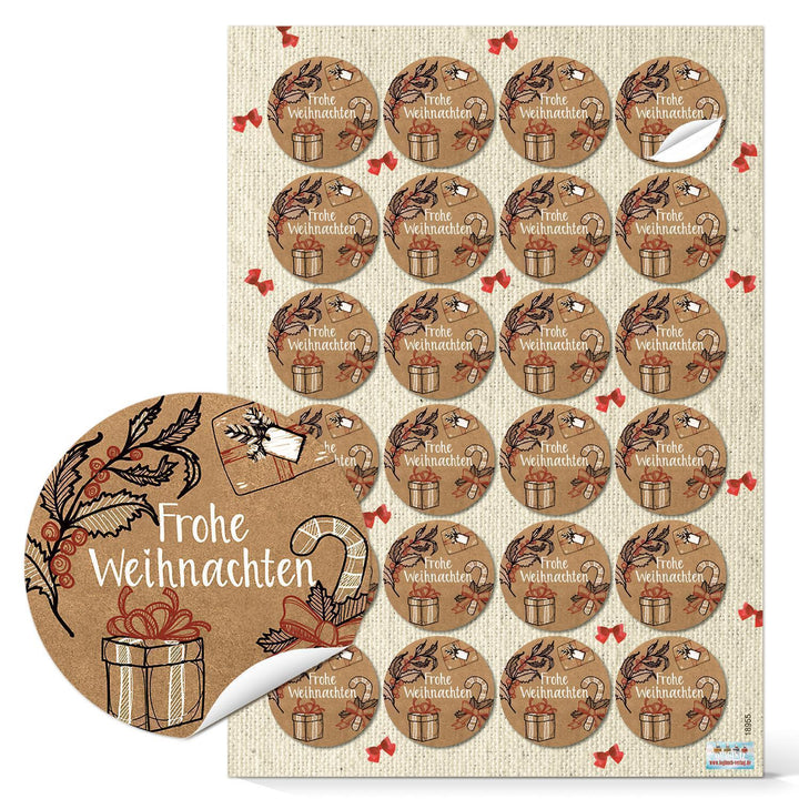 Frohe Weihnachten Sticker braun rot - rund 4 cm - Verzierung für Weihnachtsgeschenke - Foto 1