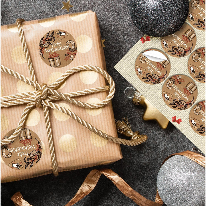 Frohe Weihnachten Sticker braun rot - rund 4 cm - Verzierung für Weihnachtsgeschenke - Foto 2