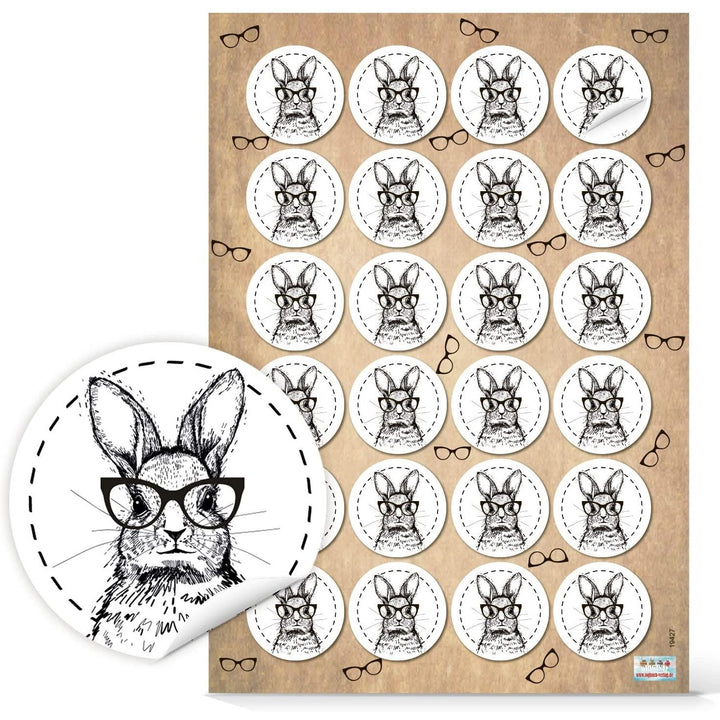 Runde Oster Sticker - 4 cm - weiß schwarz mit Hipster Osterhasen - für Kunden Kollegen - Foto 1