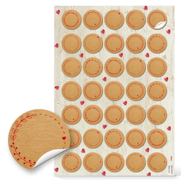 Kleine neutrale Blanko Aufkleber - 3,2 cm rund - braun rot zum Beschriften 140 Aufkleber / 4 Bögen