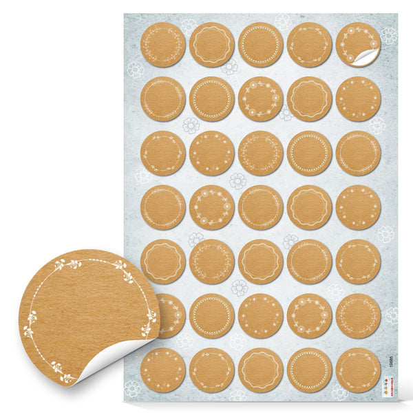 Blanko Aufkleber zum Beschriften Ø 3,2 cm braun weiß 4 Bögen / 140 Aufkleber