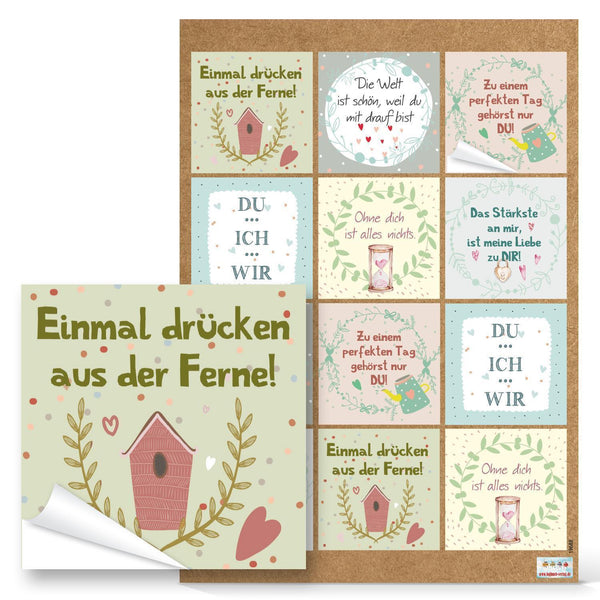 Bunte Sprücheaufkleber - 6 x 6 cm quadratisch - Geschenkaufkleber für Verpackungen & Briefe 48 Aufkleber / 4 Bögen