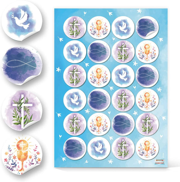 Sticker mit christlichen Motiven 4 cm - Fisch Kreuz Taube Kelch 96 Aufkleber / 4 Bögen