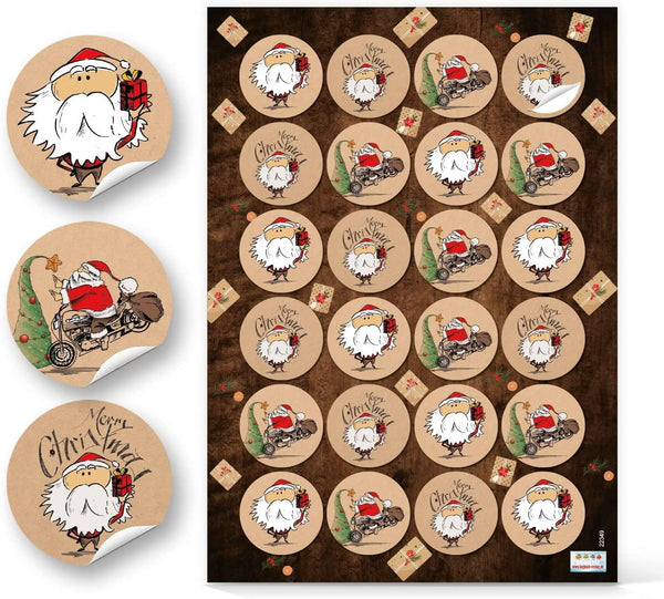 Aufkleber Weihnachtsmann "Merry Christmas" 4 cm braun rot weiß 96 Aufkleber / 4 Bögen