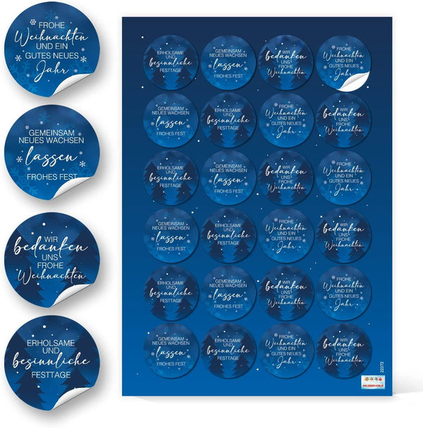 Runde Weihnachtsaufkleber Frohe Weihnachten - 4 cm blau 48 Aufkleber / 2 Bögen