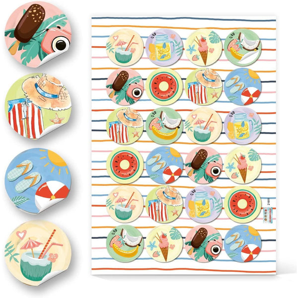 Runde Geschenkaufkleber mit sommerlichen Motiven - 4 cm rund bunt - Foto 1