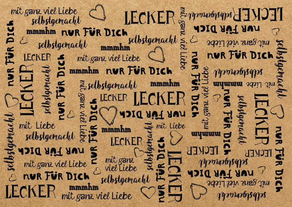 DIN A3 Tischsets aus Papier mit Text SELBSTGEMACHT, FÜR DICH, LECKER  100 Stück