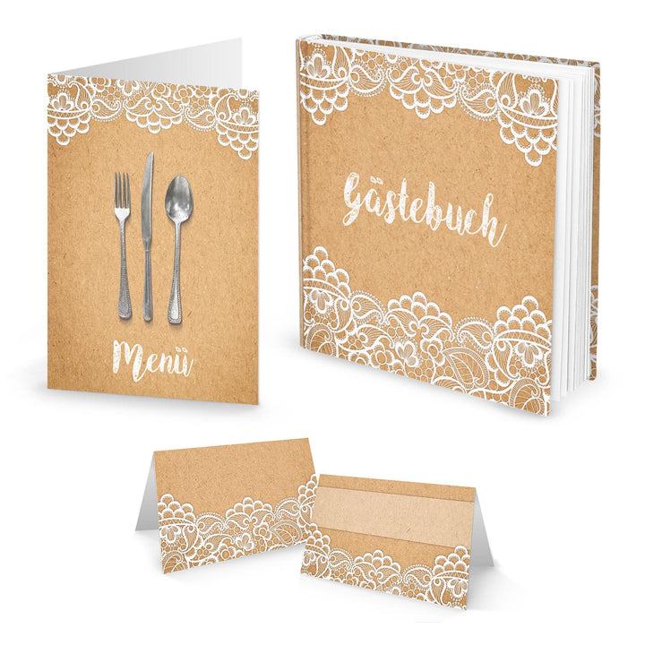 DIY Tisch-Deko-Set (für 25-30 Gäste): WEISSE HERZEN roter Text Menü: 32 Tischkarten + 12 Menü-Karten für Hochzeit, Kommunion, Geburtstag, Taufe, zum selber-machen-drucken-beschreiben