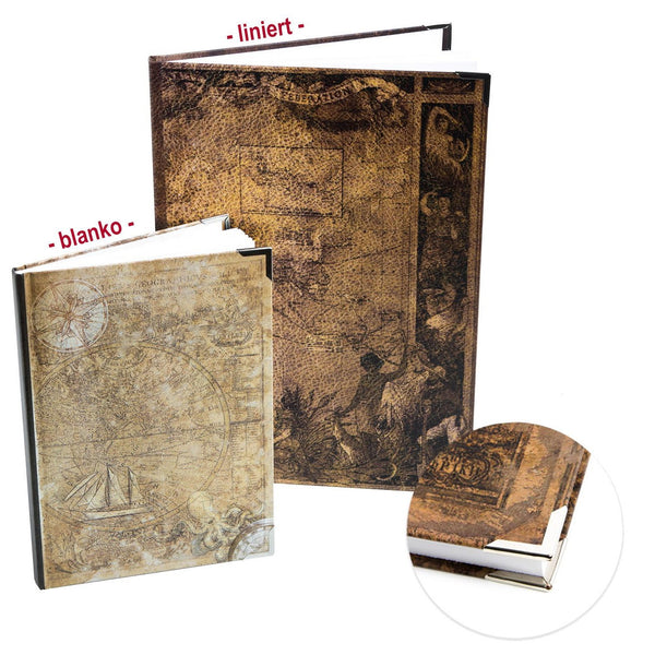 Notizbücher Set 2 Bücher DIN A4 A5 blanko + liniert zum Selbstgestalten Arbeiten Erinnerungen festhalten - Vintage Notizbuch Tagebuch Weltkarte - Foto 1