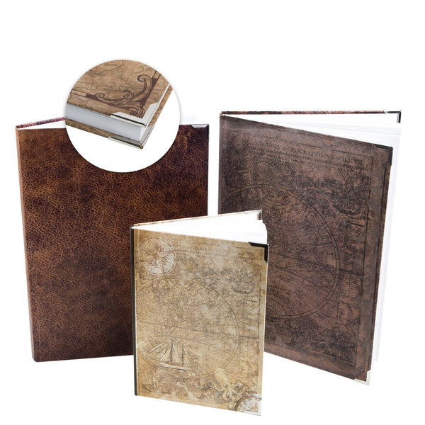 großes Notizbücher SET Weltkarte Vintage Lederoptik - leere Bücher als Tagebuch Bullet Journal Skizzenbuch Ideenbuch - Foto 1