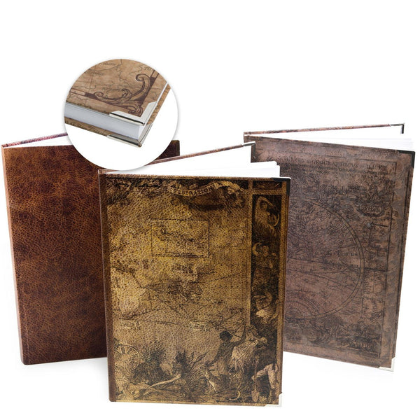 3 XXL Notizbücher DIN A4 Blanko + liniert - leere Bücher Vintage Nostalgie Look als Geschenk Tagebuch Skizzenbuch Malbuch Ideenbuch - Foto 1