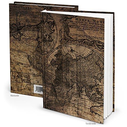 Notizbücher Geschenkset DIN A4 + A5 Weltkarte Globus Nostalgie dunkelbraun - leere Bücher Blankobücher als Reisebuch Tagebuch - Foto 2