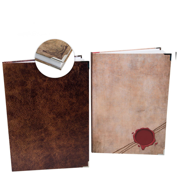 2 große XXL Blankobücher für Ideen Notizen Skizzen - Vintage Notizbücher DIN A4 beige braun rot - Geschenkset Geschenk Geburtstag - Foto 1