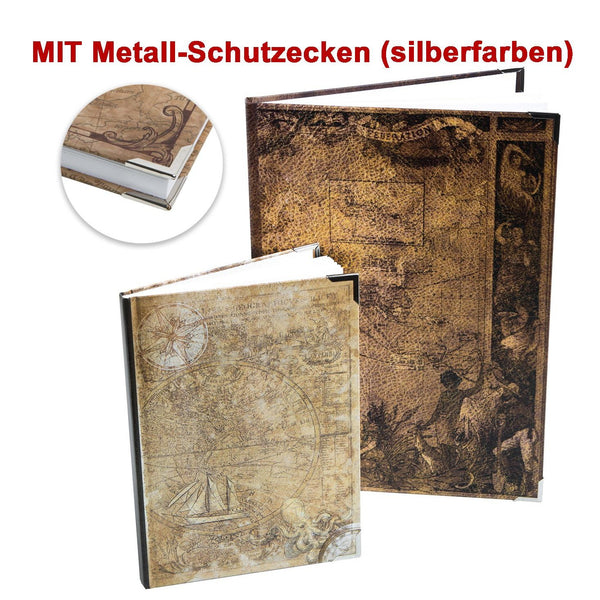 Loguch-Verlag 2 Notizbücher blanko leer zum selbst Gestalten - DIN A4 + A5 - Bücher mit Weltkarte Globus Motiv als Tagebuch Arbeitsbuch Skizzenbuch - Foto 1