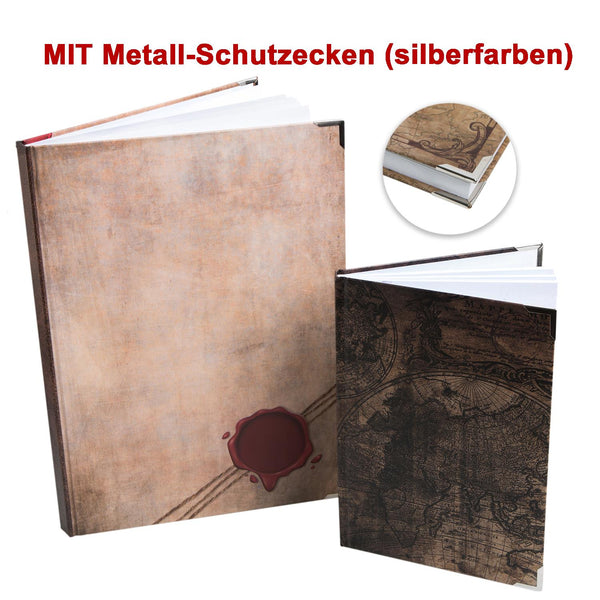 Vintage Notizbücher Set DIN A4 + A5 - zwei leere Bücher zur freien Gestaltung - Arbeiten Gedankenbuch Ideenbuch Tagebuch Blanko - Foto 1
