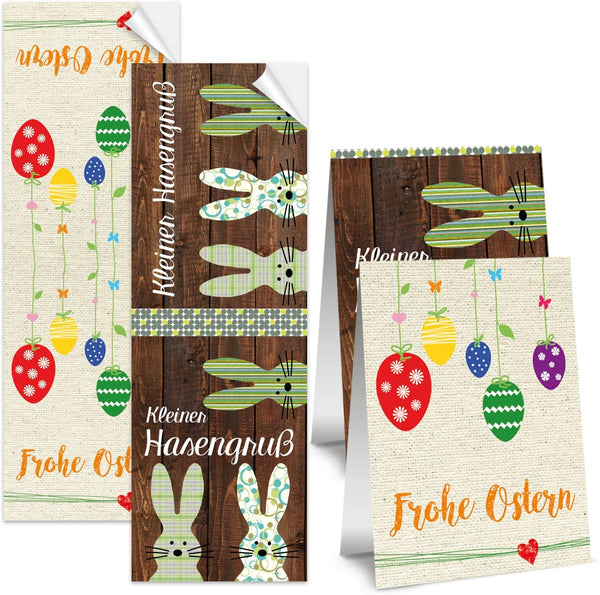 Logbuch-Verlag 10 Frohe Ostern Aufkleber Osterhase Osterdeko Osteretiketten 7,2 x 21 cm zur Verpackung für Kindergeschenke Geschenke Give-Away Tafel Kreide schwarz weiß rot braun
