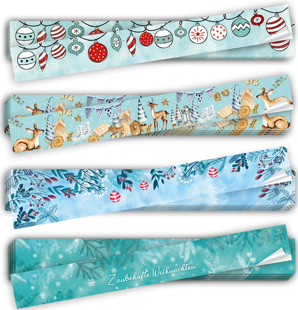 Weihnachtskarten DIN A6 hoch Klappkarten türkis grün mit buntem Weihnachtsbaum & Briefumschläge