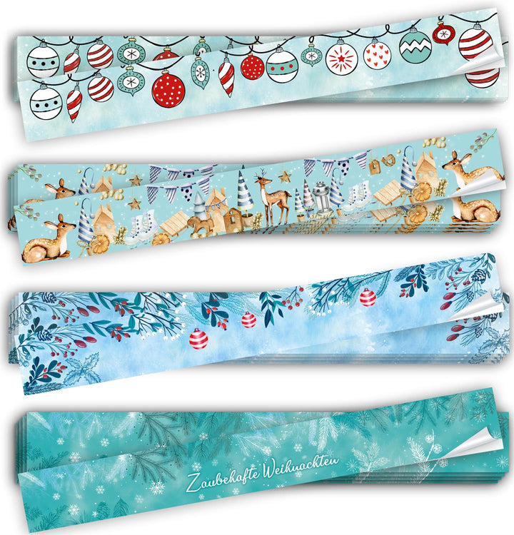 Weihnachtskarten DIN A6 hoch Klappkarten türkis grün mit buntem Weihnachtsbaum & Briefumschläge