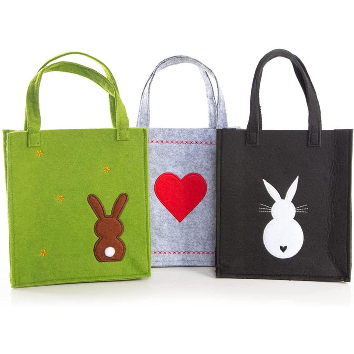 3 Osternest Verpackungen aus Filz - Henkeltaschen grün + grau + schwarz - Foto 1