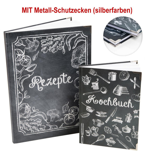 Rezeptbücher Set - 2 leere Kochbücher zum Selberschreiben A4 + A5 schwarz weiß