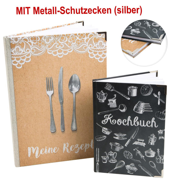Logbuch-Verlag DIY Rezeptbücher SET MEINE REZEPTE DIN A4 braun schwarz weiß - Vintage Kochbücher leer zum Selberschreiben