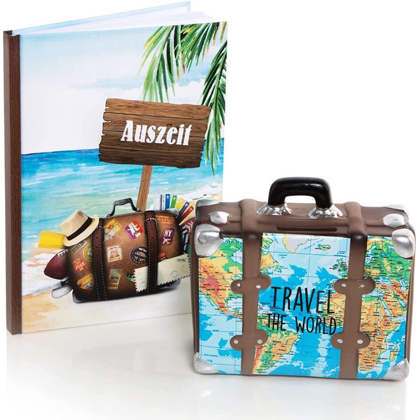 Notizbuch Auszeit + Spardose Travel the World - Geschenkset für Reisen - Foto 1